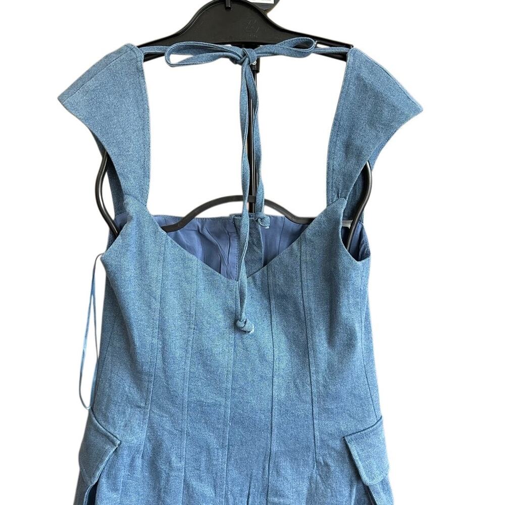 Sundays Soho Denim Pocket Mini Dress Sz Small Pinafore Style Front Patch Pockets - Picture 16 of 16